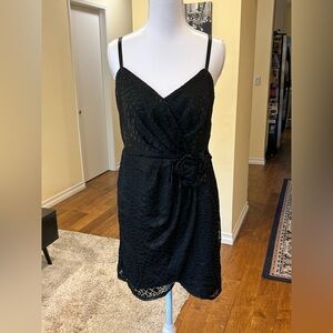 Fun Black Textured Wrap Mini Dress